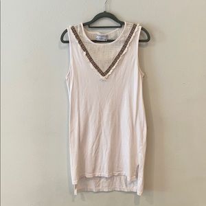 White see through V neck dress with fringe!